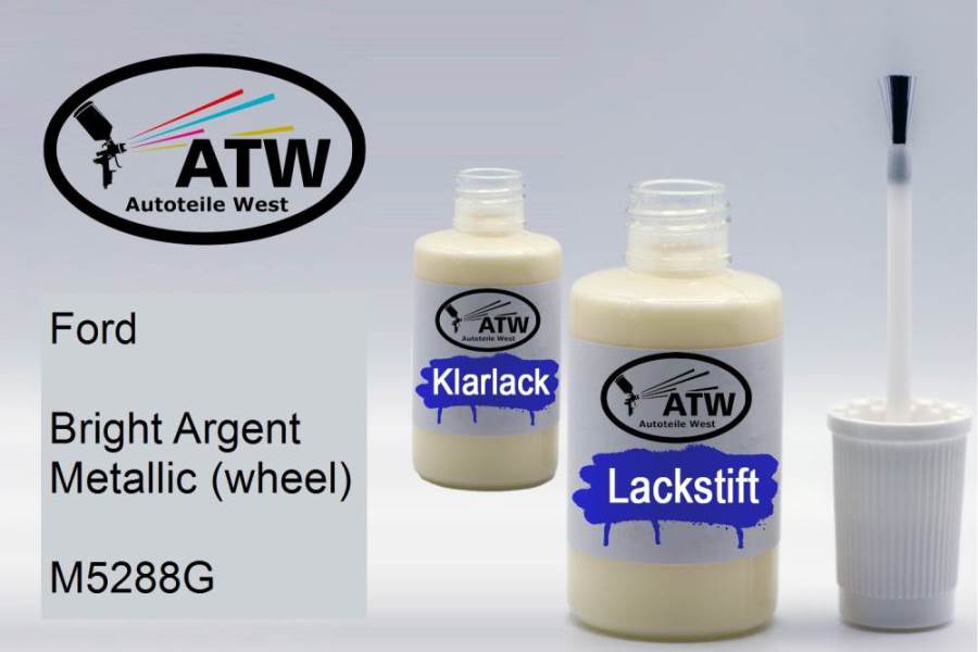 Ford, Bright Argent Metallic (wheel), M5288G: 20ml Lackstift + 20ml Klarlack - Set, von ATW Autoteile West.